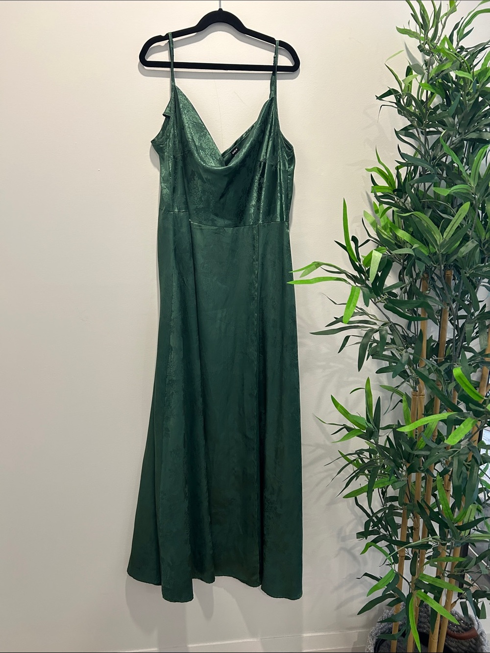 SHEIN Emerald Green Satin Cowl Neck Midi Slip Dress